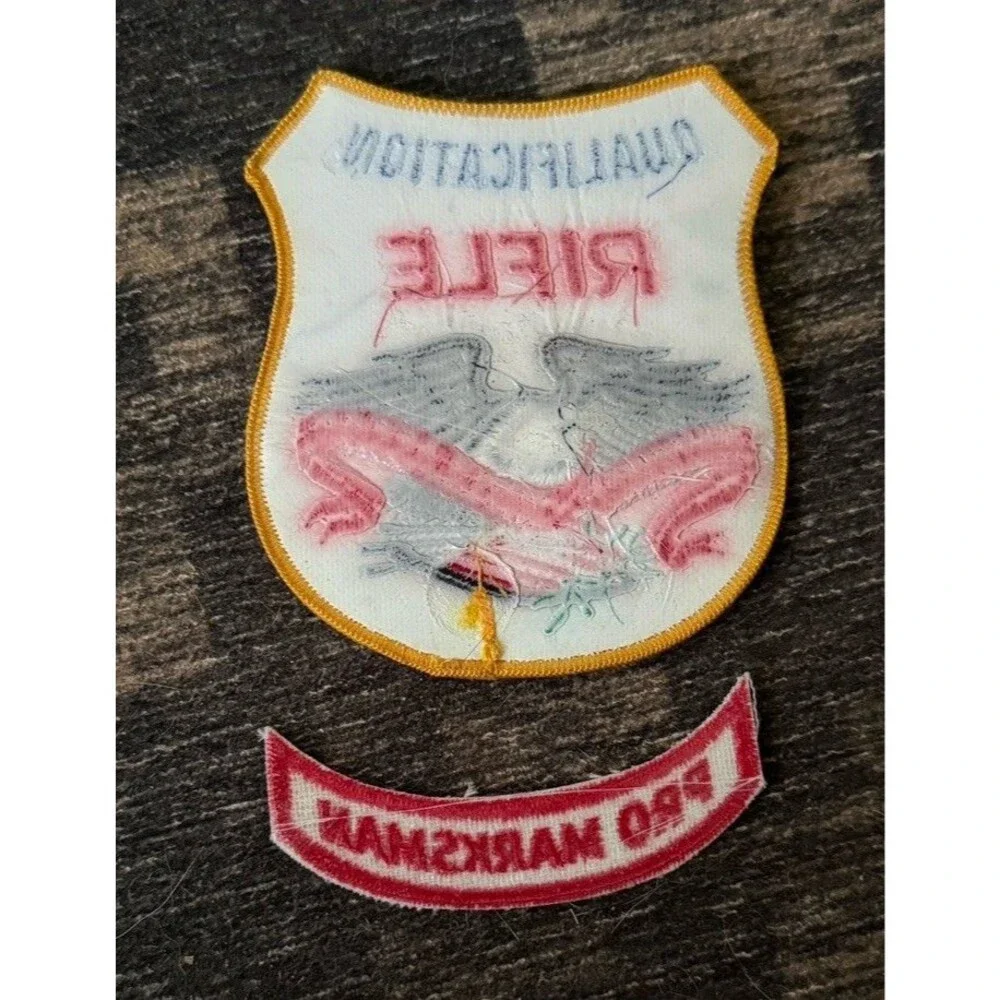 Vintage NRA Qualification Patch & Pro Marksman Rocker Tab Patch Embroidered Set